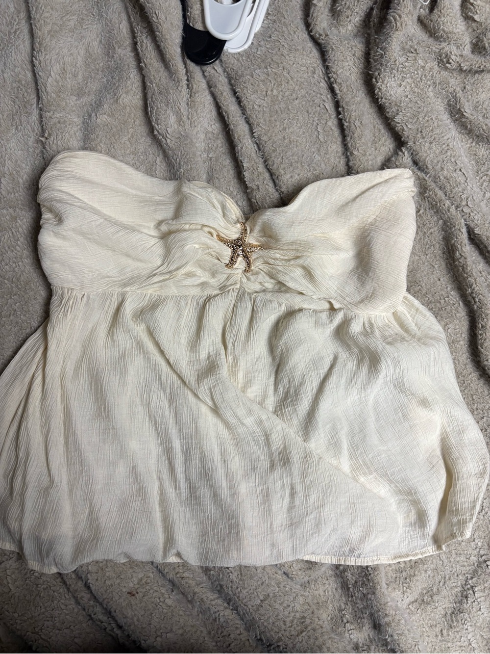 SHEIN Strapless Cream Chiffon Bustier Dress with Star Accent